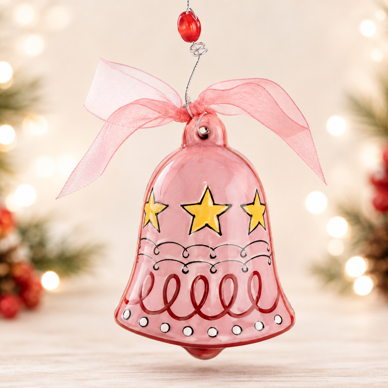 Pink Stars Puff Bell Ornament